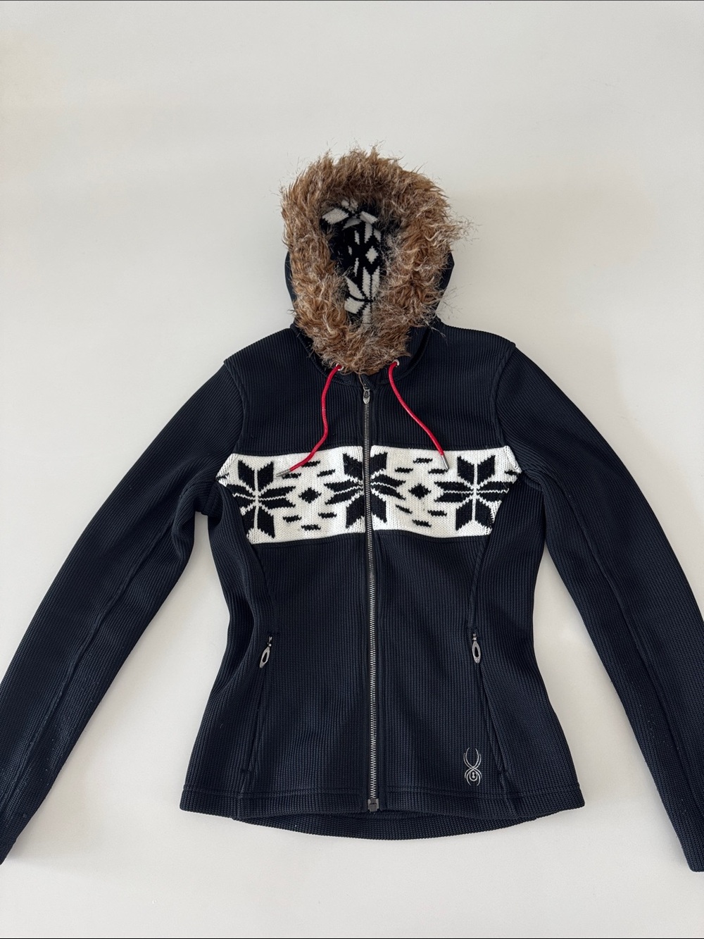 Spyder black Jacket with Nordic White Panel and Faux Fur Hood